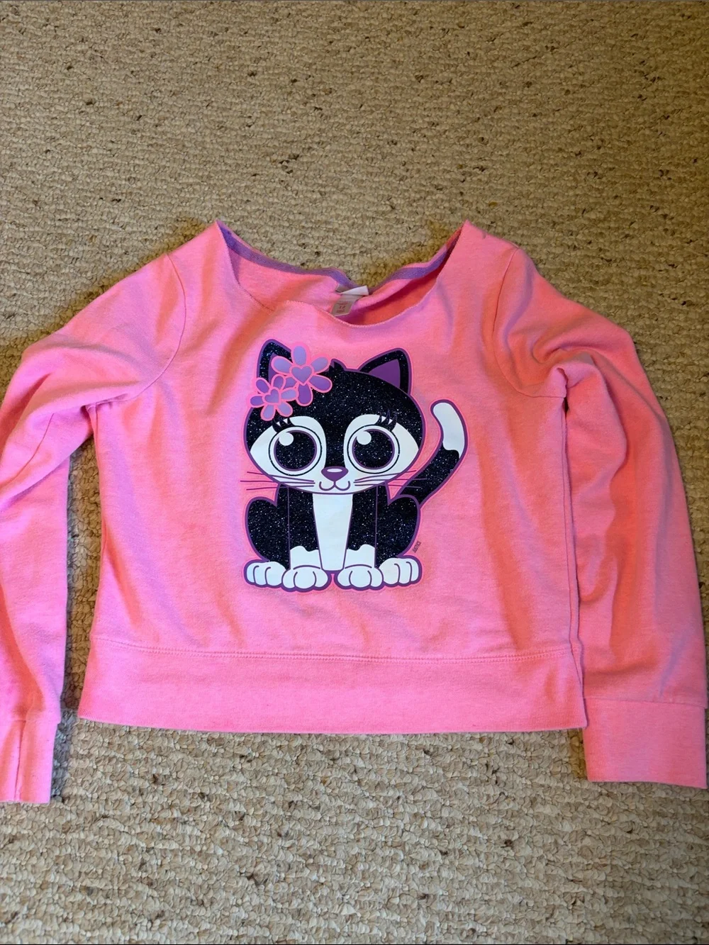 Justice Kids Girls Pink Long-Sleeve Cat Graphic Sweatshirt